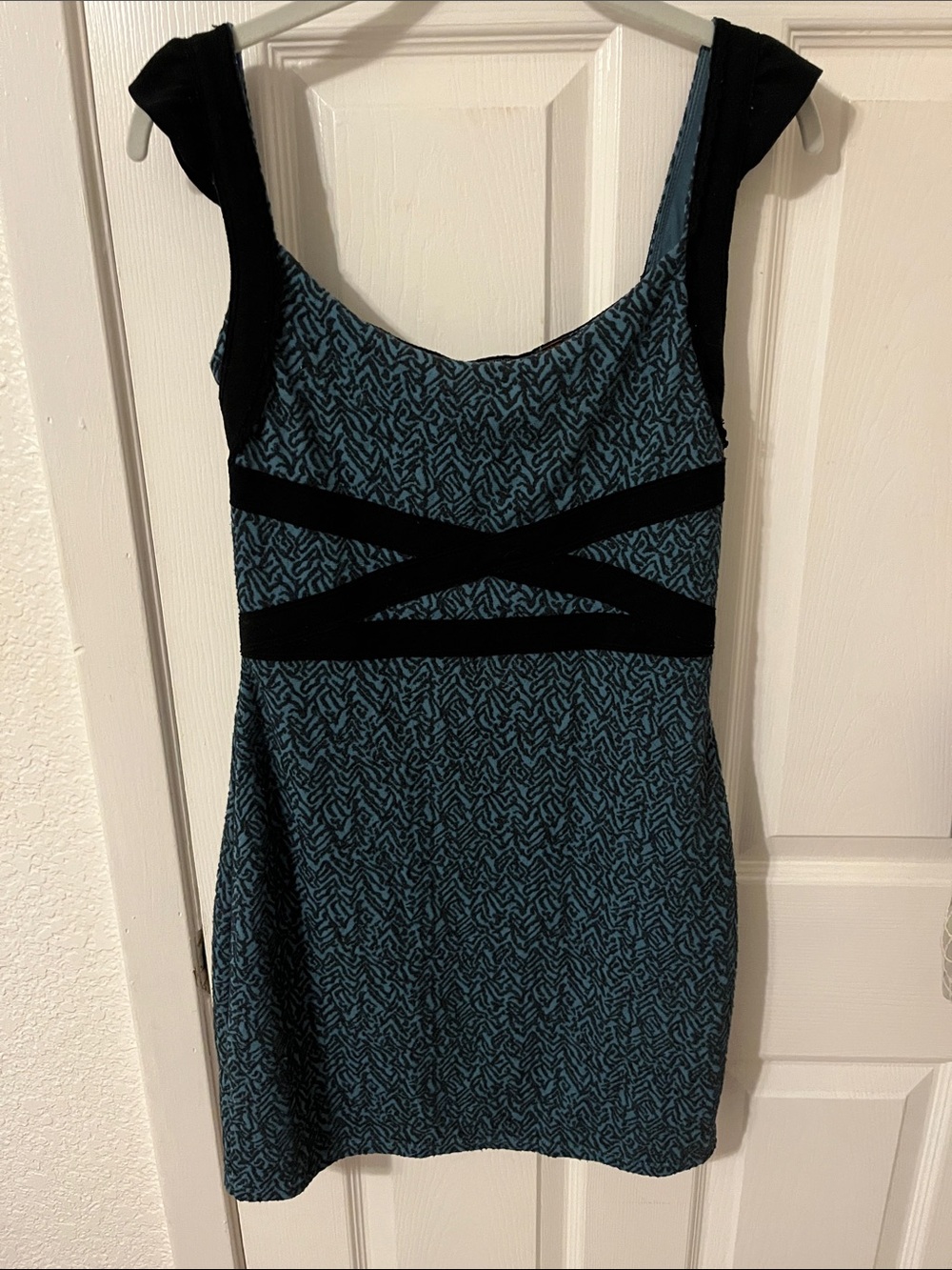 Free People Teal and Black Patterned Mini Dress